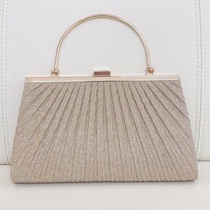 New Pleated Shiny Evening Tote (with gold bar handle)